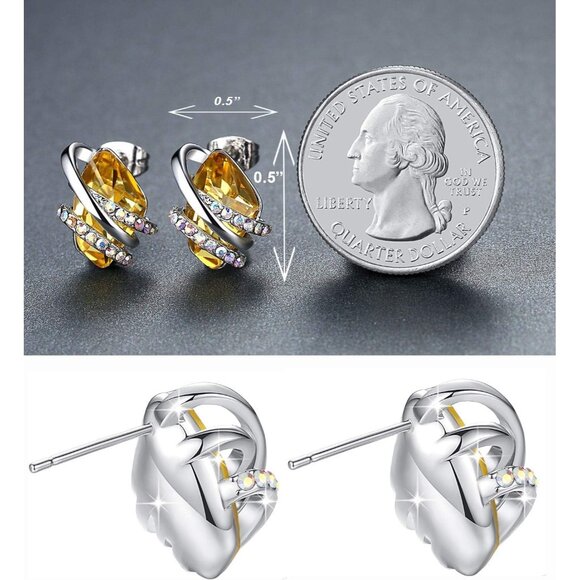 Women's Yellow Leafael Wish Charm Birthstone Crystal Stud Earrings Jewellery - Picture 4 of 7